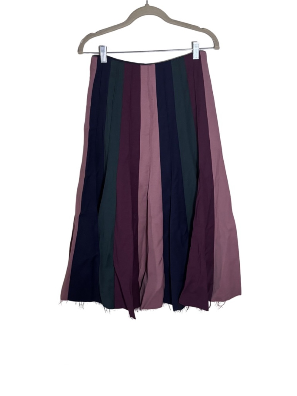 Gabriella Hearst Virgin Weel Vertical Stripe Midi Skirt - Pink, Plum & Navy